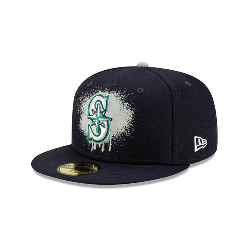 MLB Seattle Mariners Drip Front 59Fifty Fitted (HRA7050) - Blue New Era Caps